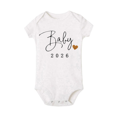 Baby 2026 Schwangerschaftsankündigung Neugeborenes Baby Bodys Sommer Jungen Mädchen Strampler Overall Kleidung Outfit.