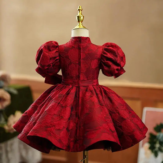 Sommer neue Kinder Prinzessin Ballkleid Kinder Bogen Puff Ärmel Design Hochzeit Geburtstag Taufe Party rote Kleider für eid a2051