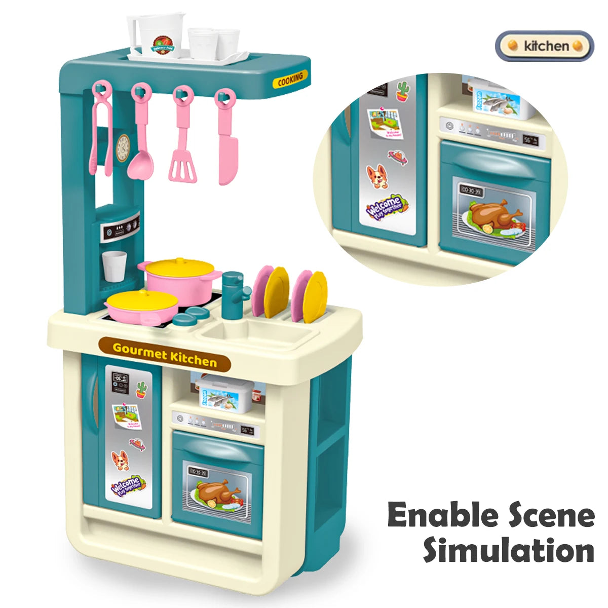 Mini Play Food Toys Kitchen Playset Accessories, Pretend Play Pizza Cake Milk Bread Pans Fork for 3+ Boys and Girls.