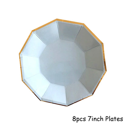 Gold Blue Party Disposable Tableware Paper Straw Cups Plates Napkins Baby Shower Favors Birthday Wedding Decor Party Supplies.