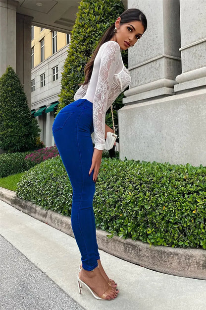 Sexy Peach Hip Jeans Women's Casual Trousers Crayon Pants European And American Style Fashionable Zippered Tight Fitting Denim.
