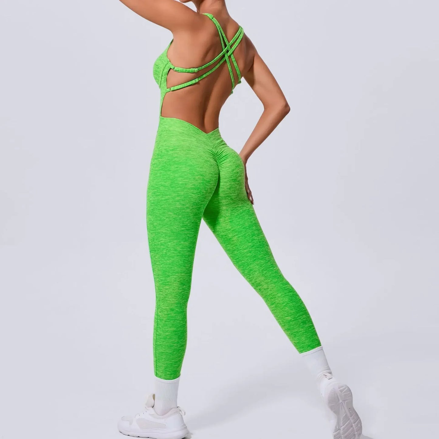 Seamless Yoga Jumpsuits Sports Fitness Peach Hip Raise Cross Beauty Back Dance Belly Contracting One-piece Tracksuits for Women.