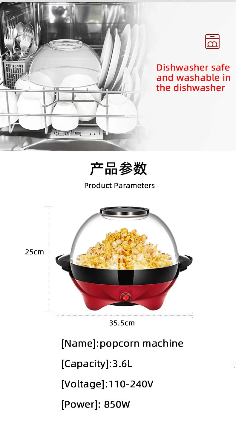 Household 850W electric popcorn machine automatic hot Pipoqueir machine Home-made Diy Popcorn Movie Snack Sonifer Popper.