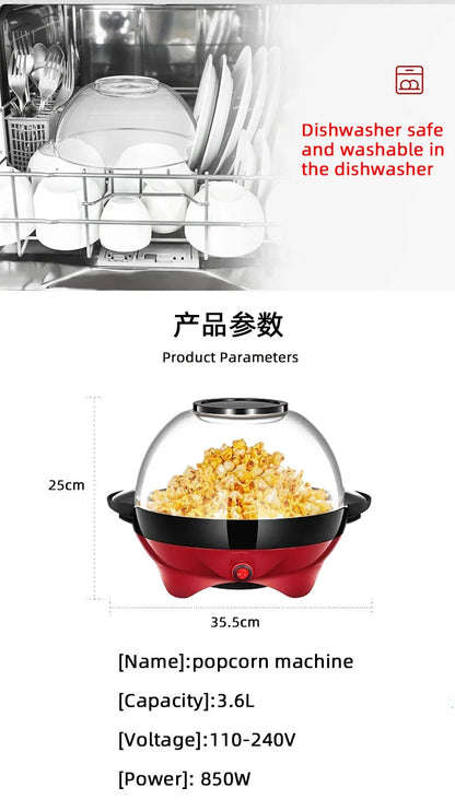 Household 850W electric popcorn machine automatic hot Pipoqueir machine Home-made Diy Popcorn Movie Snack Sonifer Popper.