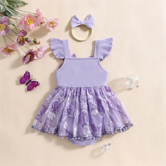 0-18M Kleinkind Baby Mädchen Sommer Strampler Kleid Nette Rüschen Ärmellose Square Neck Blume Body mit Stirnband Set neugeborene Kleidung