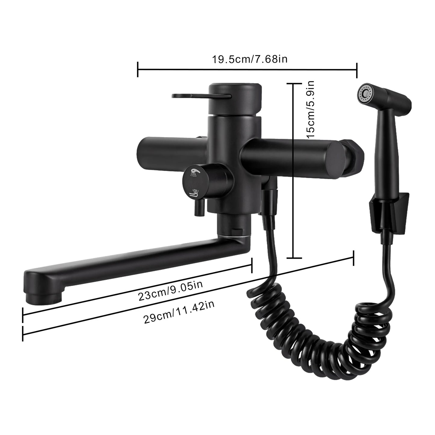 Wall-Mounted Kitchen Mixer Tap with Sprayer, 360° Swivel Stainless Steel Spout & Anti-Leak Design for Sink/Laundry, Black/Silver