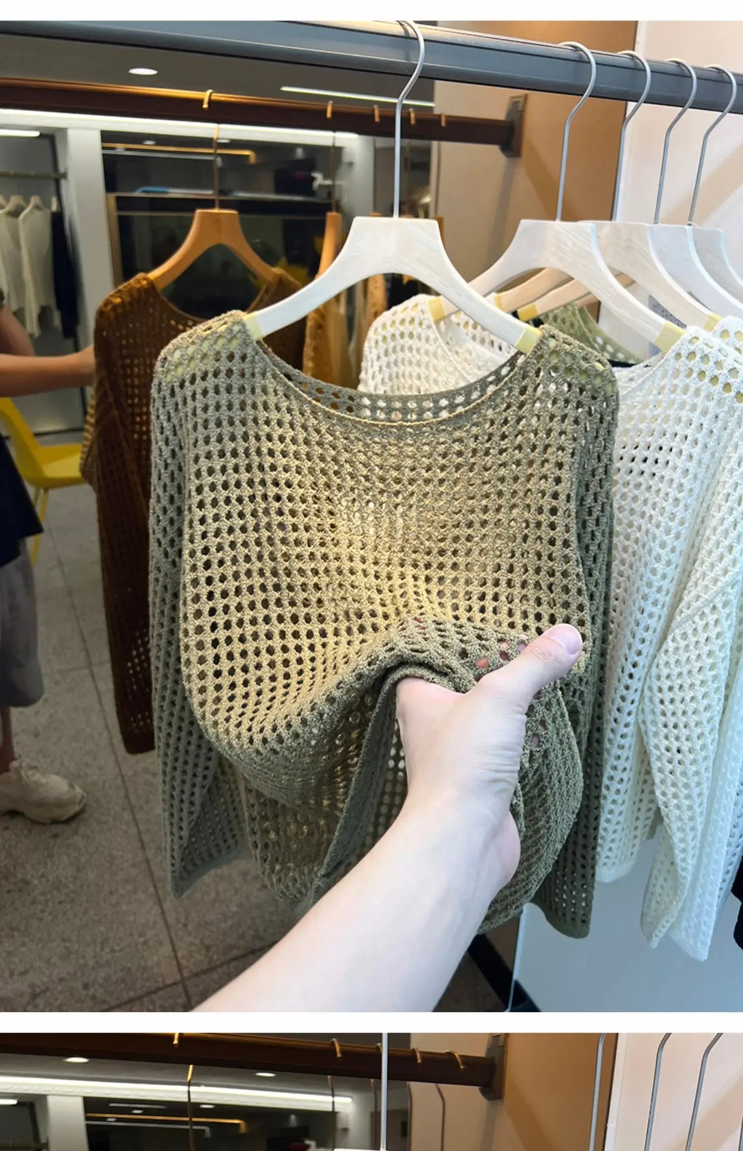 2025 Mesh Vintage Harajuku Langarm Frauen Pullover Koreanische Frühling Sommer Strickwaren Weiche Dünne Tops Chic Solide Femme Pullover.