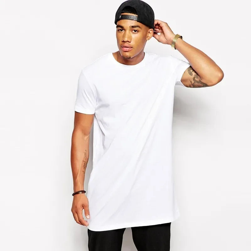 2025 Brand Men's Cotton Clothing White Long T Shirt Hip Hop Men T-Shirt Extra Long Length Man Tops Tee Long Line Tshirt For Male.