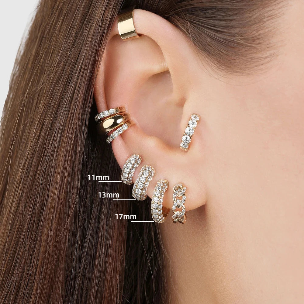 New Gold Plated Huggie Earrings with CZ Zircon Thin Ear Hoops Cartilage Earring for Women Round Minimal Earring Piercing Jewelry.