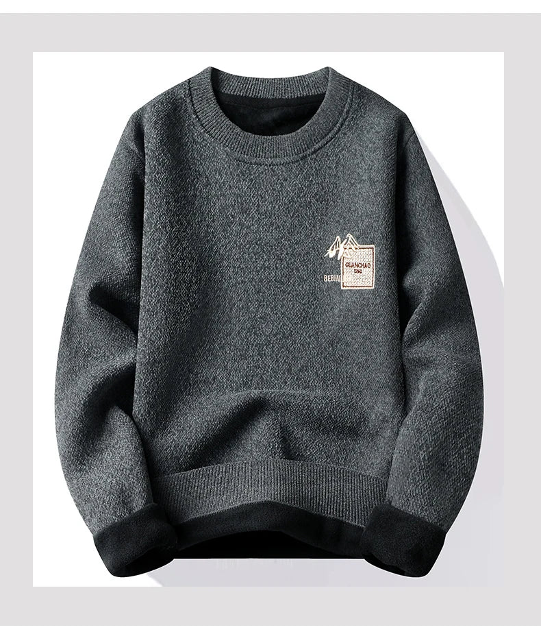 Autumn Winter Fashion Sweater Men's Round Neck Pullovers Fleece Thick Warm Jumpers Pattern Patchworked Men's Clothes.