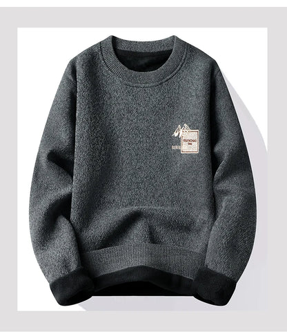Autumn Winter Fashion Sweater Men's Round Neck Pullovers Fleece Thick Warm Jumpers Pattern Patchworked Men's Clothes.