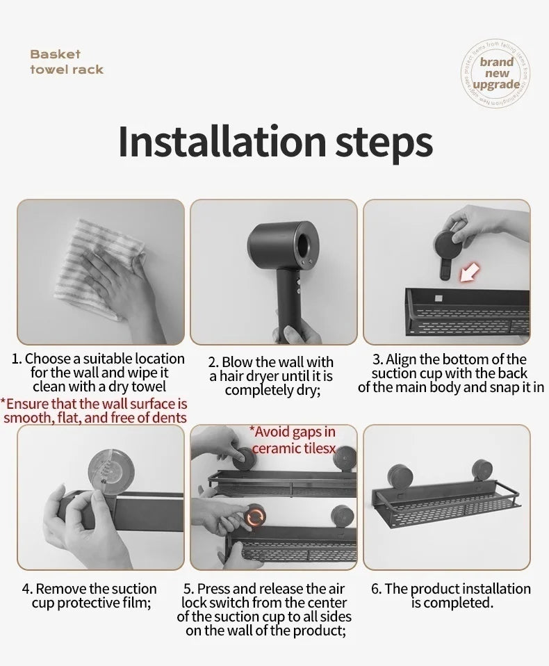 Badezimmer-Aufbewahrungsregal ohne Bohren, Saugnapf, Badezimmer-Waschbecken, wandmontiertes Badezimmer-Aufbewahrungsregal, Küchenaufbewahrung