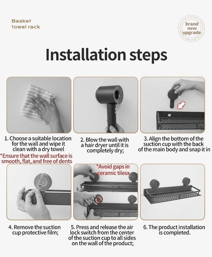 Badezimmer-Aufbewahrungsregal ohne Bohren, Saugnapf, Badezimmer-Waschbecken, wandmontiertes Badezimmer-Aufbewahrungsregal, Küchenaufbewahrung