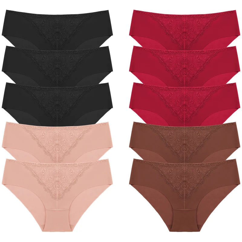 BZEL 10PCS/Set Women's Panties Exquisite Sweet Lace Underwear Sexy Lingerie Silk Satin Briefs Woman Comfort Breathable Underpant