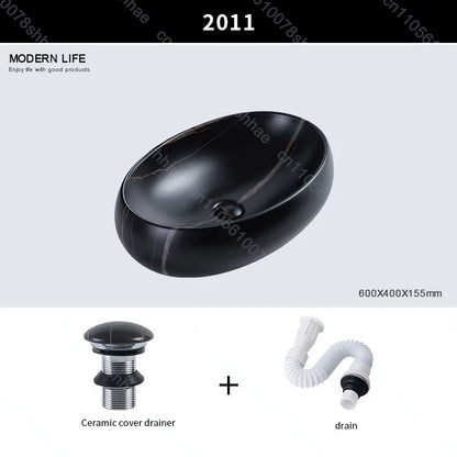 Luxuriöses Vintage-Keramikgefäßwaschbecken für Badezimmer, Waschtisch, Kunstbecken über der Theke, Waschbecken mit Abflusszubehör, Arbeitsplatte