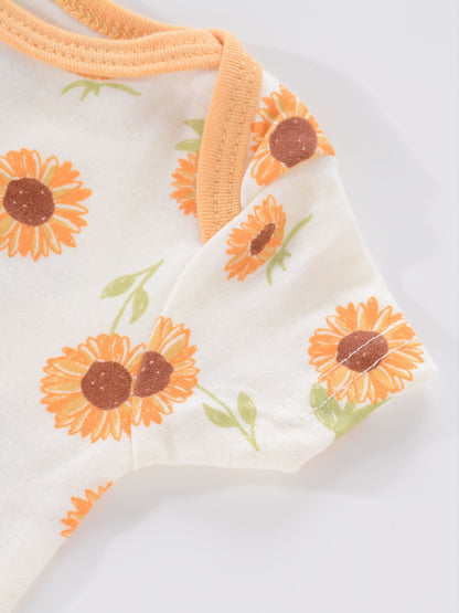 4PCS Neugeborenen Strampler Kurzarm Rundhals Cartoon Tier Blumen Drucken Body Onesies Für Baby Jungen Und Mädchen Kleidung