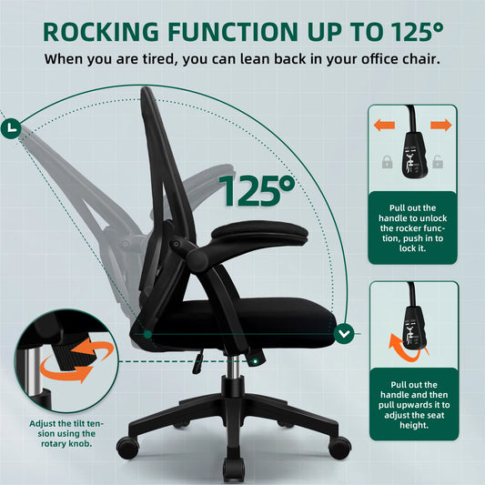 Daccormax Ergonomischer Bürostuhl, verstellbare Lordosenstütze, drehbar, robuste Rollen, gepolsterte Armlehnen, Multi-Neigefunktion zum Entspannen.
