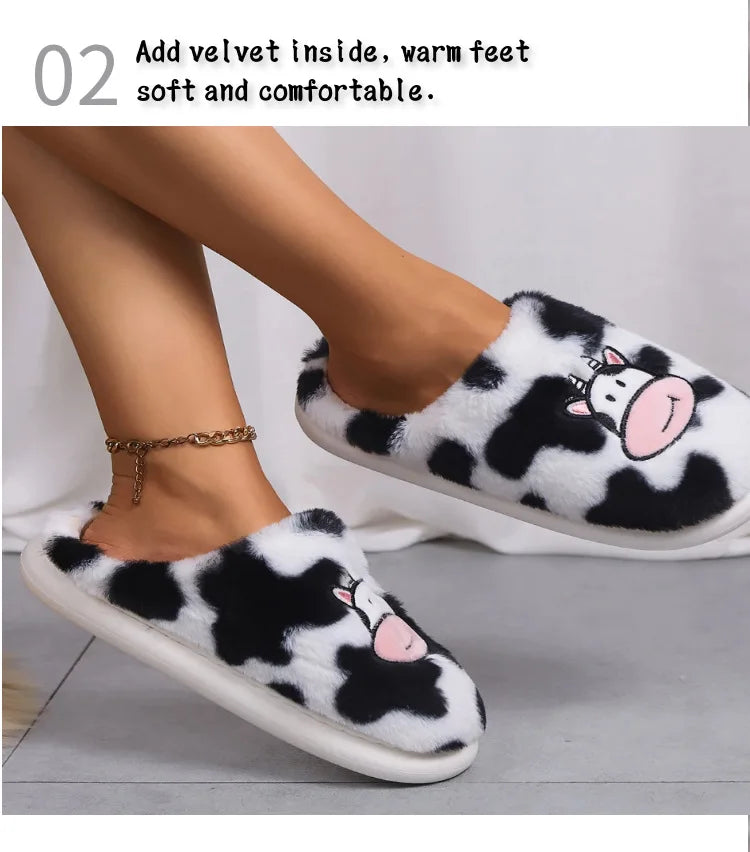 Smile PoP Cute Women Slippers Indoor Fuzzy Women House Slippers Classic Cartoon Casual Home Shoes Warm Bedroom  Animals Shoes.