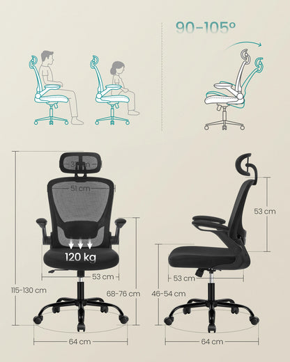SONGMICS Bürostuhl, ergonomisch, Schreibtischstuhl, Drehstuhl mit Mesh