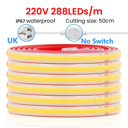 COB LED Streifen Licht Dimmer Schalter EU UK Power Kit 220V 230V 3000K 4000K 6000K 288LED Helle Flex Band Wasserdichte Lineare Beleuchtung.