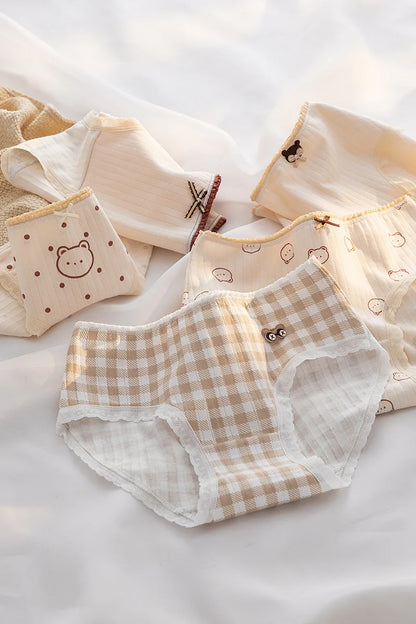 5Pcs/Set M-XL Women's Panties Cotton Underwear Cute Cartoon Bear Girl Briefs Mid Waist Underpants Breathable Panty Sexy Lingerie