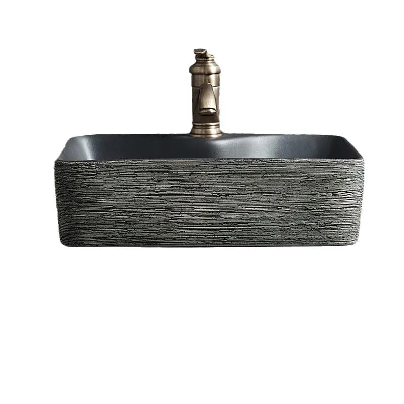 Jingdezhen Keramikgefäßwaschbecken – handgefertigtes rustikales Schwarz- und Sandkunstwaschbecken mit Spritzschutz-Design für den Badezimmer-Waschtisch individuell anpassbar