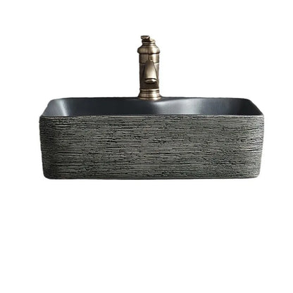 Jingdezhen Keramikgefäßwaschbecken – handgefertigtes rustikales Schwarz- und Sandkunstwaschbecken mit Spritzschutz-Design für den Badezimmer-Waschtisch individuell anpassbar