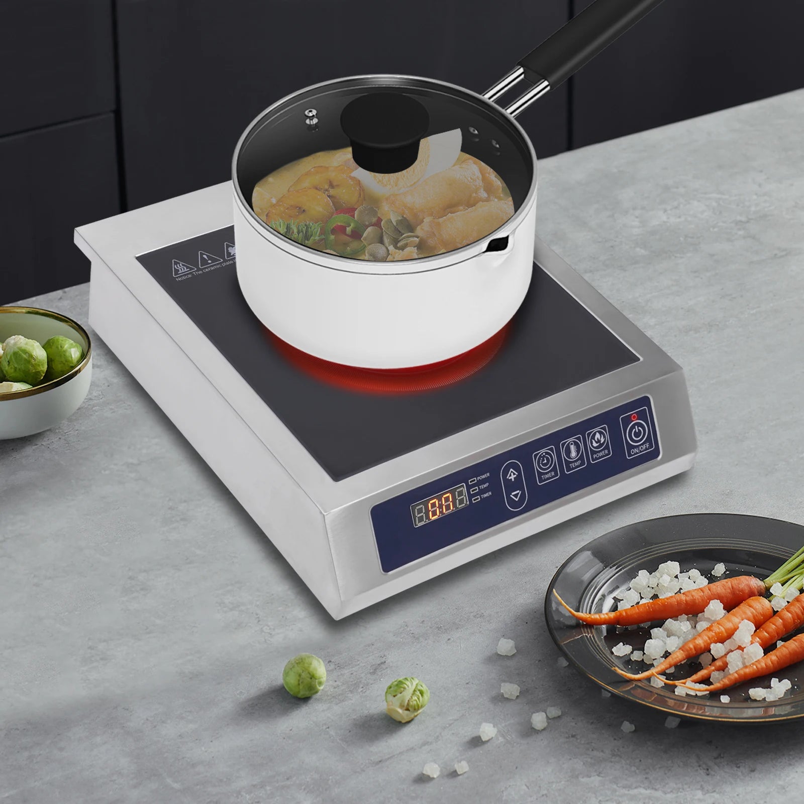 Sweetmile Induction cooking plate 3500 W with Touch Control and black crystal plate 220 V.