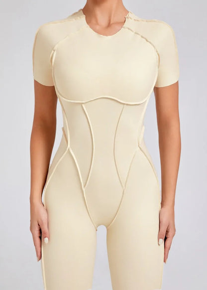 Seamless Yoga Jumpsuits Sports Fitness Hip-lifting Backless Short-sleeved One-piece Workout Gym Leggings Tracksuits for Women.