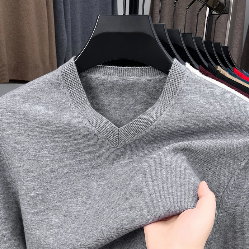 New Sweatwear Men's V Neck Basic Solid Color Sweaters Round Neck Elastic Pullovers Warm Autumn Knitted Oversized Sweater Men.