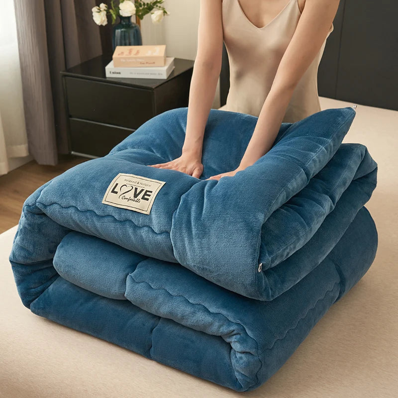 New Milk Velvet Soybean Comforter Grey Winter Keep Warm Duvet Solid Quilt Soft Fleece Thickened Blanket Drop Shippping Full.