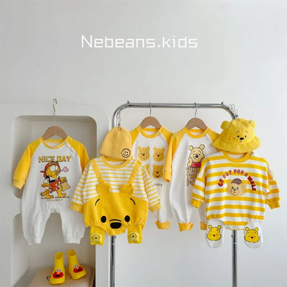 Gelbe Kollektion Frühling Herbst Baby Mädchen Junge Rundkragen Lange Ärmel Cartoon Bär Body/Strampler Neugeborenen Overall K31266.
