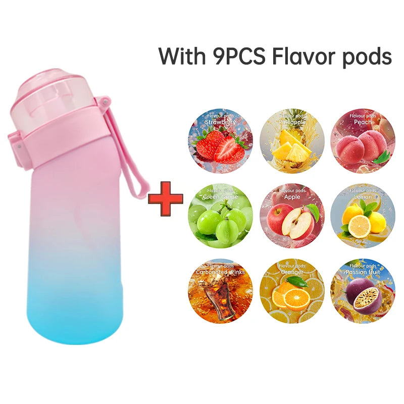 LUSQI 500ML Air Flavored Water Bottle With 9 Flavor Rings Sports Fashion Straw For Outdoor Sports Activities.