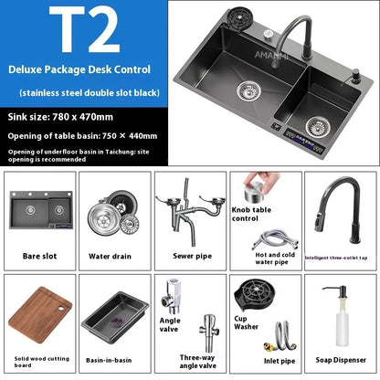 Stainless Steel Smart Water Catalyst Sinks large Double slot Purification Sterilized Fruit Dishwashing Kitchen Sink