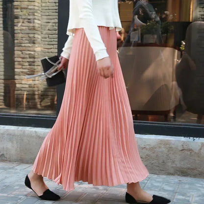 Classical Women Pleated Skirt 90cm/80cm Long Female Elastic Waist Skirt Big Size Velvet Pleated Skirt for Winter Ankle-Length