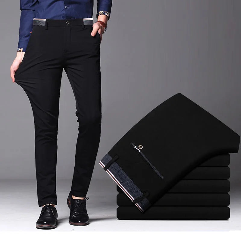 Men's Summer Fashion Business Casual Long Pants Suit Pants Male Elastic Straight Formal Trousers Plus Big Size 28-40.
