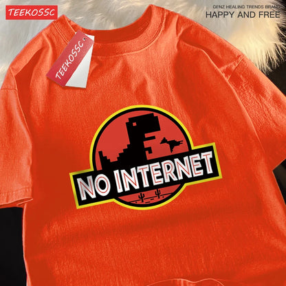 No Internet Fun Little Dinosaur Short Sleeve Mens Cartoons Cotton Tshirt Summer High Quality Clothing Fashion Oversize T-Shirts.