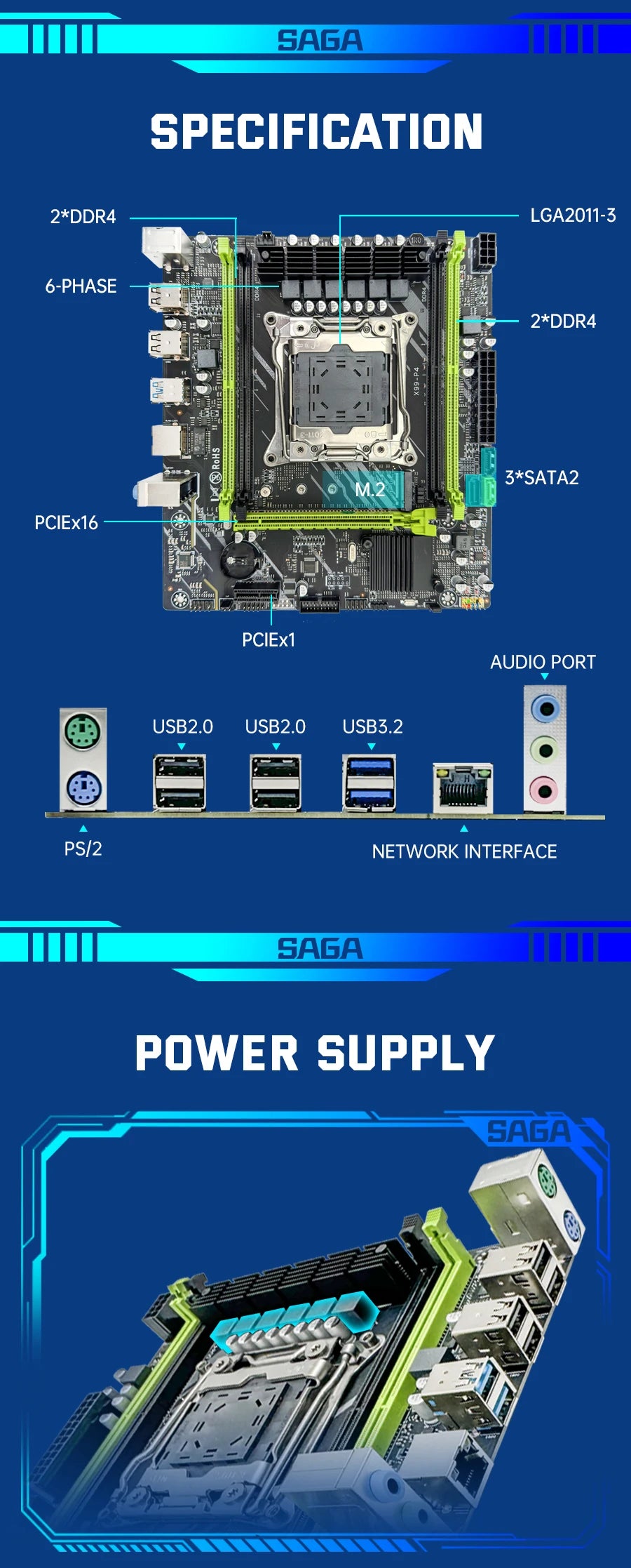 SOYO Motherboard Set Kit With LGA2011-3 Xeon E5 2650 V4 CPU DDR4 16GB (2*8GB) 2133MHZ Memory NVME M.2 SATA  Computer components.