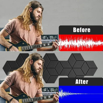 36/24/12pcs Hexagonal Self-adhesive Acoustic Panels Sound Proof Foam Panels Y-Lined Design To Absorb Noise Eliminate Echoes
