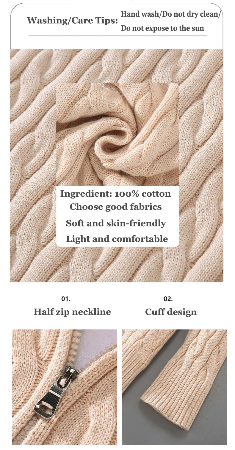 pure Cotton Sweaters Men's High Quality Autumn Cable Knit Christmas Sweater With Zipper Turtleneck Pullovers Zipper Pull Homme.