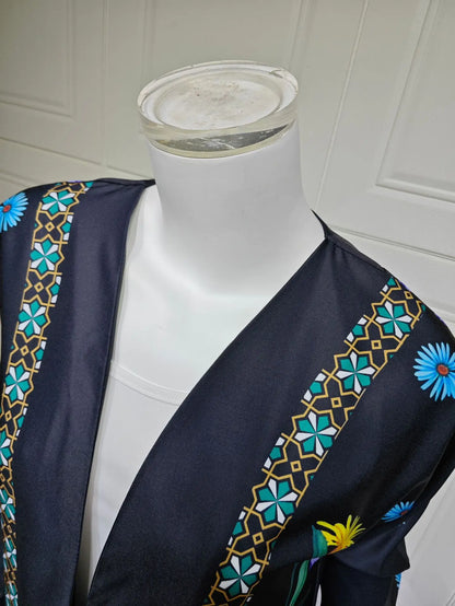 2025 Elegant Dubai Floral Print with Hijab Kimono Abaya Dress Luxury Saudi Arabia Muslim Women Islamic Middle East Turkey Robe.