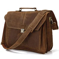 Vintage verrückte Pferd Echt leder Männer Aktentasche große Business-Tasche Einkaufstasche 15.6 "Laptop-Tasche Attache männliche Umhängetasche.