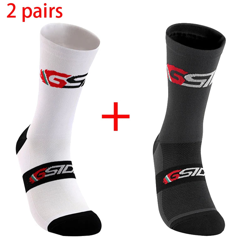 GSIDI2pairs 2023 New Cycling Socks Bike Nurse Compression Road Bike Running Mtb Knee-high White Sports Funny Brand Black.
