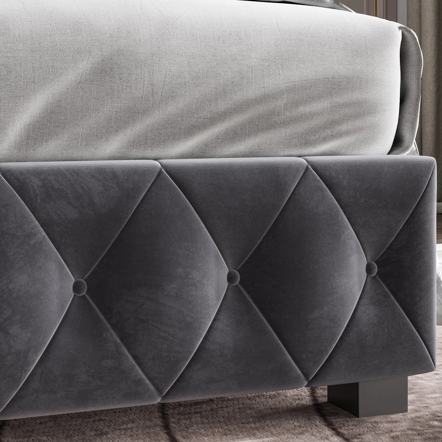 Rosahqnda Polsterbett 180 x 200 cm, hydraulisches Bett mit Aufbewahrungsfunktion, eleganter Bettrahmen im europäischen Stil, Erwachsene, Grau, Samt