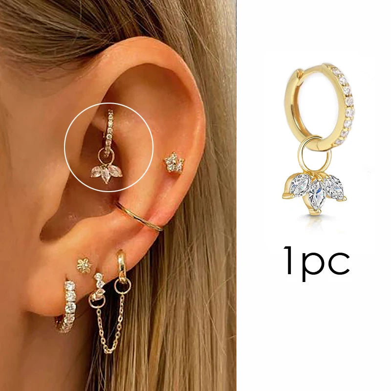 1pc Crown Pendant Dangle Earrings For Teen Girl Kpop Style Gold Color Stainless Steel Hoops Ear Cartilage Rook Piercing Jewelry.