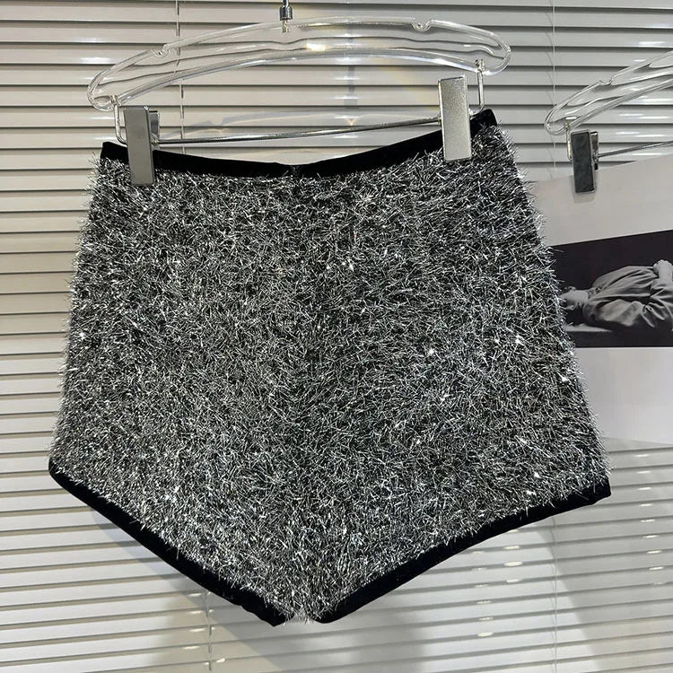 Trendy Women's Solid Color Bright Silk Woolen Shorts 2024 Autumn Fashion New Items High Waist Short Pants Female.