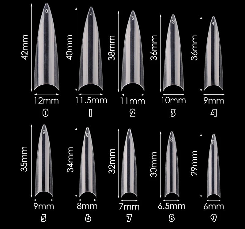 500/600pcs Long Pointed Fake Nail Tips Stiletto Half Cover French Acrylic UV Gel False Nail Extension Press On Nails Manic Tool.