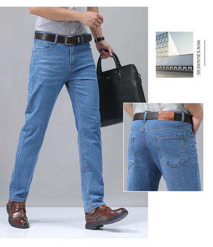 2-piece set of summer men's stretch cotton jeans, fashionable and comfortable, slim fit, business straight leg denim pants.