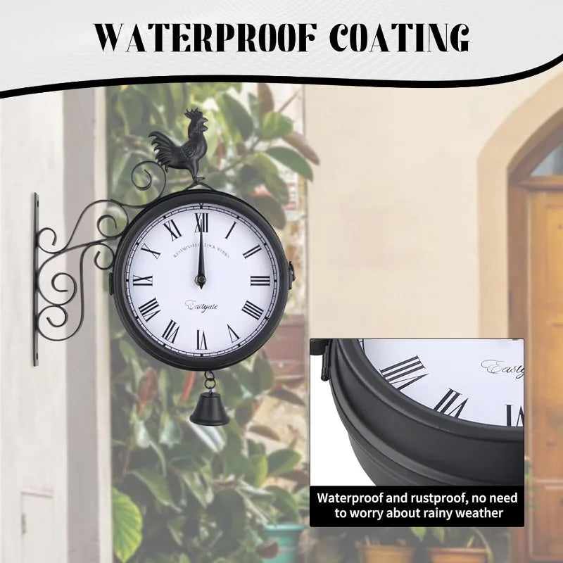 20 cm Retro-Gartenuhr, Stationsuhr, doppelseitiges Design, Gartenuhr mit Wandhalterung, für Garten, Flure