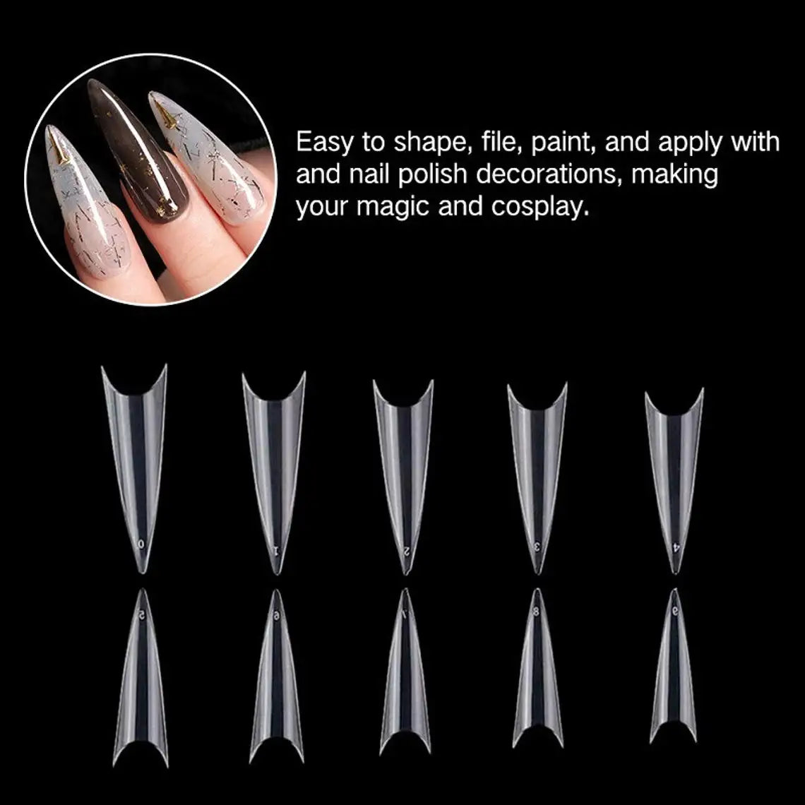 500/600pcs Long Pointed Fake Nail Tips Stiletto Half Cover French Acrylic UV Gel False Nail Extension Press On Nails Manic Tool.